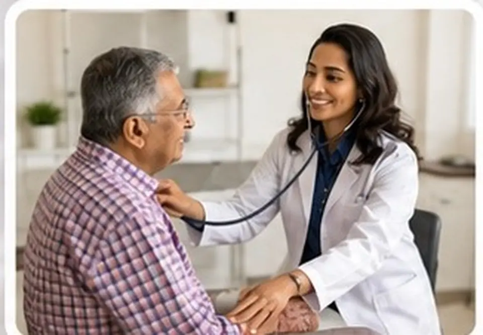 A doctor checking an elderly resident during the morning round